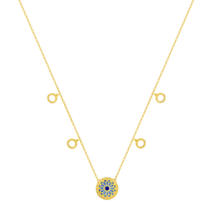 Amelia Athens 18k Yellow Gold Necklace with Blue and White Mother of Pearl