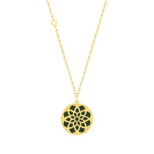Amelia Madinah 18k Yellow Gold Emerald Green and White Mother of Pearl Necklace