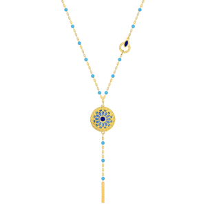 Amelia Athens 18k Yellow Gold Necklace with Blue and White Mother of Pearl