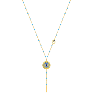 Amelia Athens 18k Yellow Gold Necklace with Blue and White Mother of Pearl