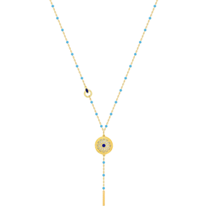 Amelia Athens 18k Yellow Gold Necklace with Blue and White Mother of Pearl