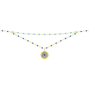 Amelia Athens 18k Yellow Gold Necklace with Blue and White Mother of Pearl