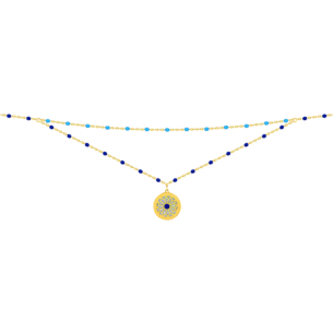 Amelia Athens 18k Yellow Gold Necklace with Blue and White Mother of Pearl