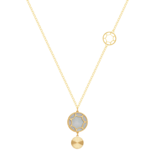 Amelia Roma Dual Descending Motif Necklace 18K Yellow Gold With Pink White  Coloured Mother Of Pearl 