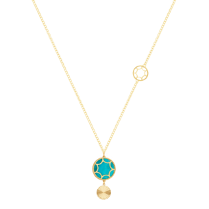 Amelia Roma Dual Descending Motif Necklace 18K Yellow Gold With Turquoise Blue  Coloured Mother Of Pearl 