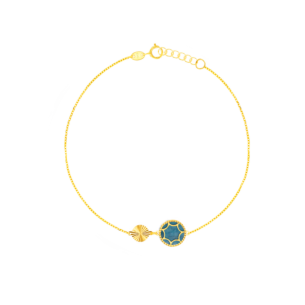 Amelia Roma Double Motif  Bracelet in 18K Yellow Gold With Turquoise Blue Mother of Pearl 