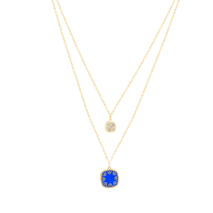 Amelia Sky Coloured Mother Of Pearl Two Layerd Necklace in 18K Yellow Gold 