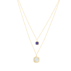 Amelia Sky Coloured Mother Of Pearl Two Layerd Necklace in 18K Yellow Gold 