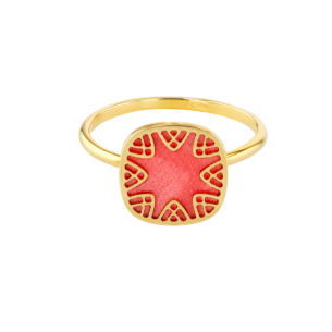 Amelia Sunrise Mother Of Pearl  Ring Big Square Motif in 18K Yellow Gold 