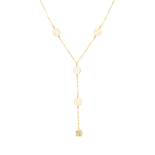 Amelia Sky Coloured Mother Of Pearl Five Motifs Necklace in 18K Yellow Gold 