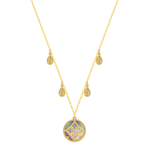 Amelia Versailles Two Sided Coloured Mother Of Pearl and Droplets 18K Yellow Gold Necklace 