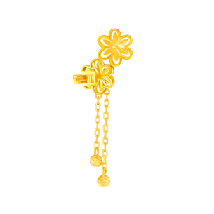 Anmol Floret Double Motif Double Chain Drop Earrings in 21K Yellow Gold 