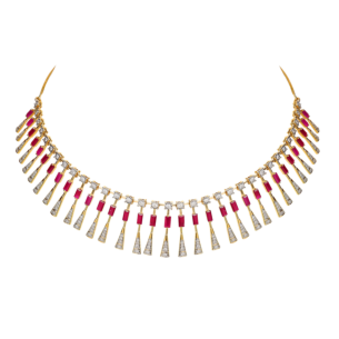 Ananya Diamond & Ruby Necklace & Earring in 18K Gold