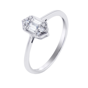 Palace Baguette Single Motif Diamond Ring 18K White Gold 