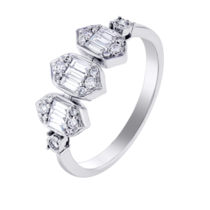 Palace Baguette Trio Motif Diamond Ring 18K White Gold 