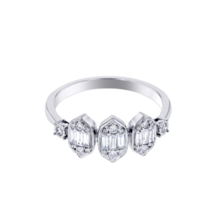 Palace Baguette Trio Motif Diamond Ring 18K White Gold 