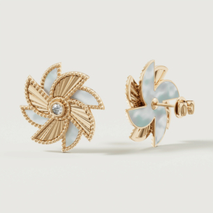 Farfasha Bliss 18k Yellow Gold Diamond & White Mother of Pearl Earrings