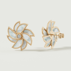 Farfasha Bliss 18k Yellow Gold Diamond & White Mother of Pearl Earrings