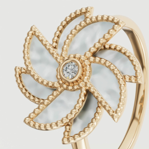 Farfasha Bliss 18k Yellow Gold Diamond & White Mother of Pearl Ring