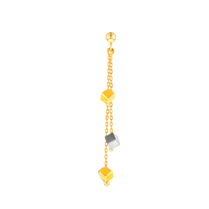 Cubes Triple Chain Drop Earrings 18K Yellow & White Gold 