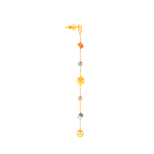 Cubes Long Drop Earrings in 18K Yellow & White Gold 