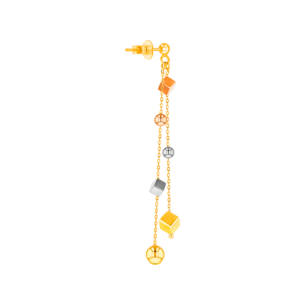 Cubes Multi Chain Drop Earrings in 18K Yellow, White & Rose Gold 