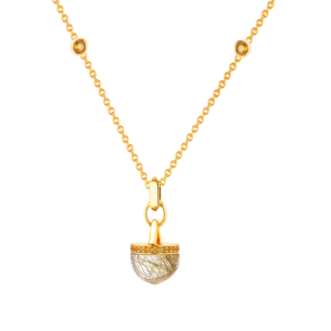 Dome Nobel Golden Rutilated Stone and Citrine Diamond Necklace 