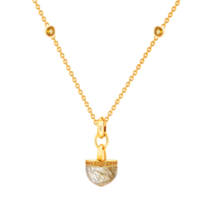 Dome Nobel Golden Rutilated Stone and Citrine Diamond Necklace 