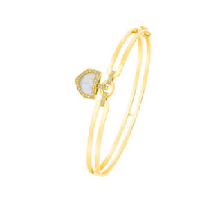 Dome Art Deco Yellow Gold Bangle with Mother of Pearl and Diamond