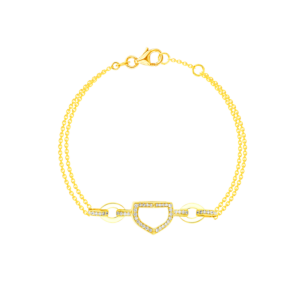 Dome Art Deco Yellow Gold Bracelet with Mother of Pearl and Diamond