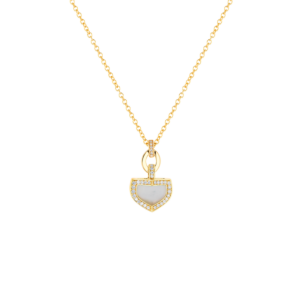 Dome Art Deco Yellow Gold Necklace with Mother of Pearl and Diamond