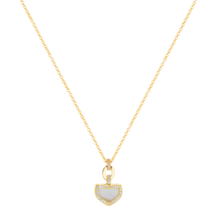 Dome Art Deco Yellow Gold Necklace with Mother of Pearl and Diamond