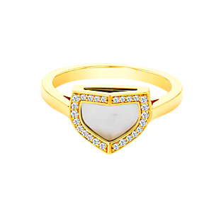 Dome Art Deco Yellow Gold Ring with Mother of Pearl and Diamond