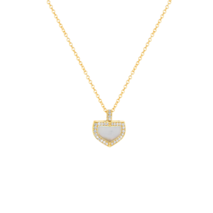 Dome Art Deco Yellow Gold Necklace with Mother of Pearl and Diamond