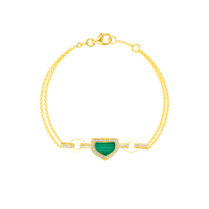 Dome Art Deco Yellow Gold Bracelet with Malachite and Diamond