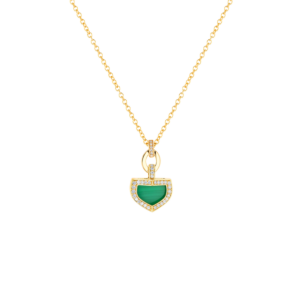 Dome Art Deco Yellow Gold Necklace with Malachite and Diamond