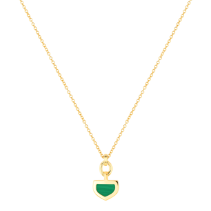 Dome Art Deco Yellow Gold Necklace with Malachite and Diamond