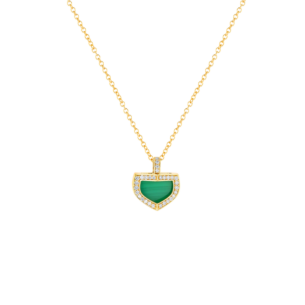 Dome Art Deco Yellow Gold Necklace with Malachite and Diamond