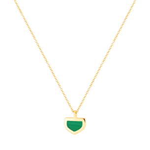 Dome Art Deco Yellow Gold Necklace with Malachite and Diamond