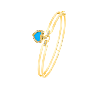 Dome Art Deco Yellow Gold Bangle with Turquoise and Diamond