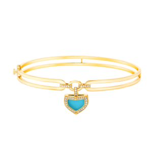 Dome Art Deco Yellow Gold Bangle with Turquoise and Diamond