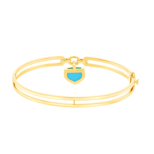 Dome Art Deco Yellow Gold Bangle with Turquoise and Diamond