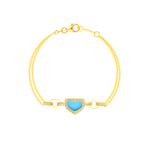 Dome Art Deco Yellow Gold Bracelet with Turquoise and Diamond