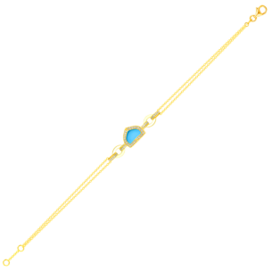 Dome Art Deco Yellow Gold Bracelet with Turquoise and Diamond