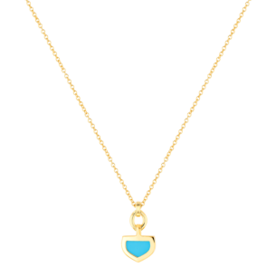 Dome Art Deco Yellow Gold Necklace with Turquoise and Diamond