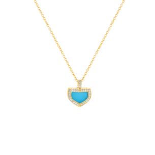 Dome Art Deco Yellow Gold Necklace with Turquoise and Diamond