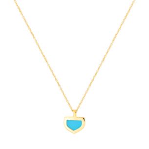 Dome Art Deco Yellow Gold Necklace with Turquoise and Diamond