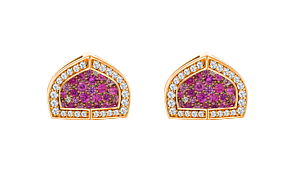 Dome Mosaic 18k Rose Gold Pink Sapphire and Diamond Earrings