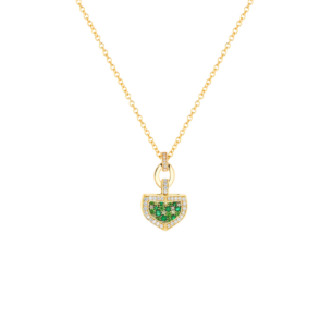 Dome Mosaic 18k Yellow Gold Peridot, Tsavorite, Emerald and Diamond Necklace