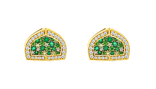 Dome Mosaic 18k Yellow Gold Peridot, Tsavorite, Emerald and Diamond Earrings